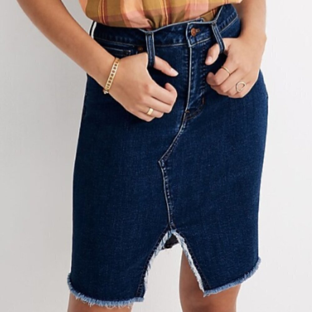 NWT!MADEWELL-Stretch Denim Pegged Skirt in Bellhaven Wash: Cutout Edition sz 24"